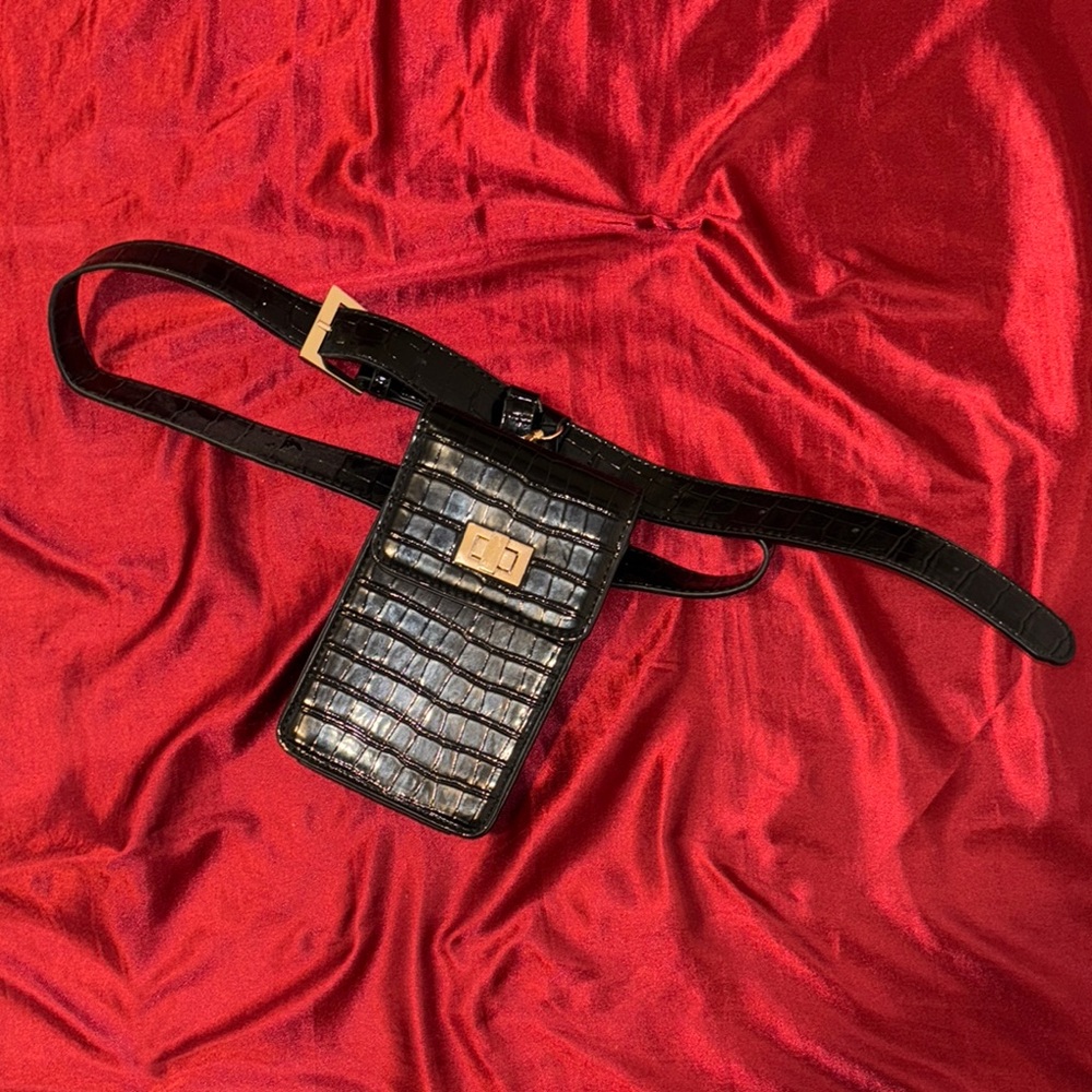 Black Croc Embossed Belt Bag
